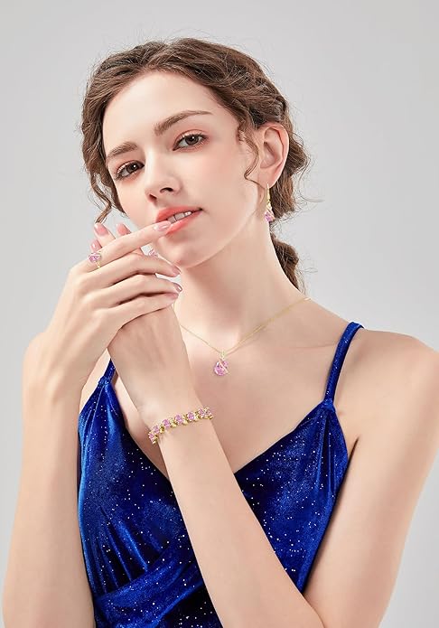 GZWHD Jewelry Set for Women CZ Earrings Necklace Ring Bracelet Set Prom Party Wedding Jewelry Gift for Mother Friend Wife