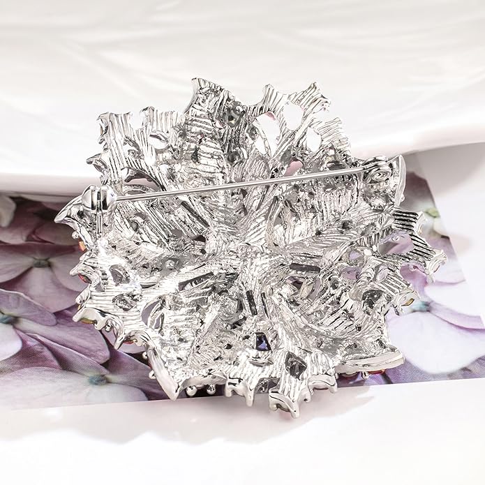 Womens Flower-shape Statement Brooch Pin Crystal Brooch for Women