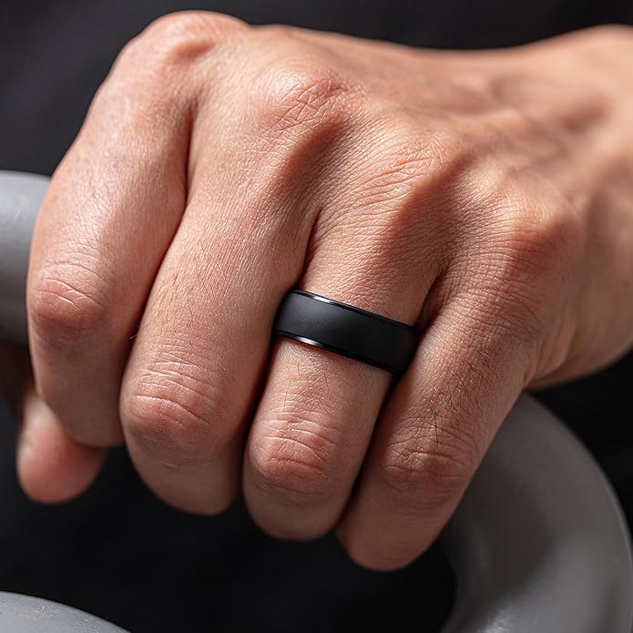 ThunderFit Silicone Rings for Men - 7 Rings / 4 Rings / 1 Ring Step Edge Rubber Wedding Bands 10mm Wide - 2.5mm Thick