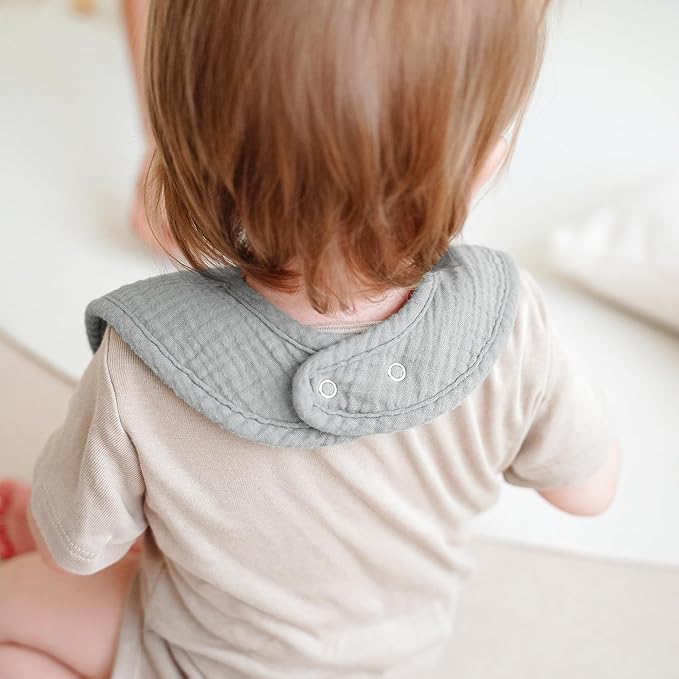 8-Pack Baby Muslin Bibs, Soft Cotton Drool Bibs for Boys Girls, Adjustable and Absorbent Newborn Bib Set for Feeding and Drooling