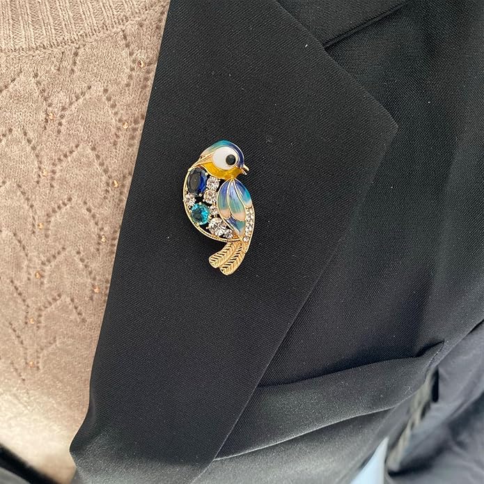 Brooches for Women Blue Bird Brooch with Sapphire Crystal Enamel Animal Pin for Women Fashion Jewelry for Coat/Dress/Gift
