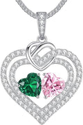 LOUISA SECRET Sparkling Double Heart Birthstone Necklaces for Women, 925 Sterling Silver Fine Jewelry, Pendant Heart Necklaces Birthday Anniversary Christmas Gift for Women Wife Mom Girlfriend Lady