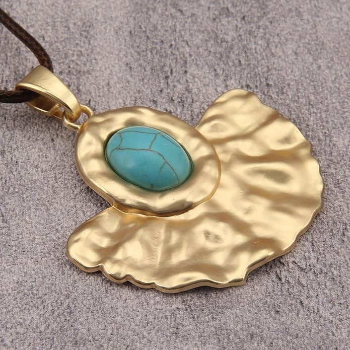 Women's Leather Long Necklace Bohemian Style Circle Retro Pendant Necklace Women's Jewelry