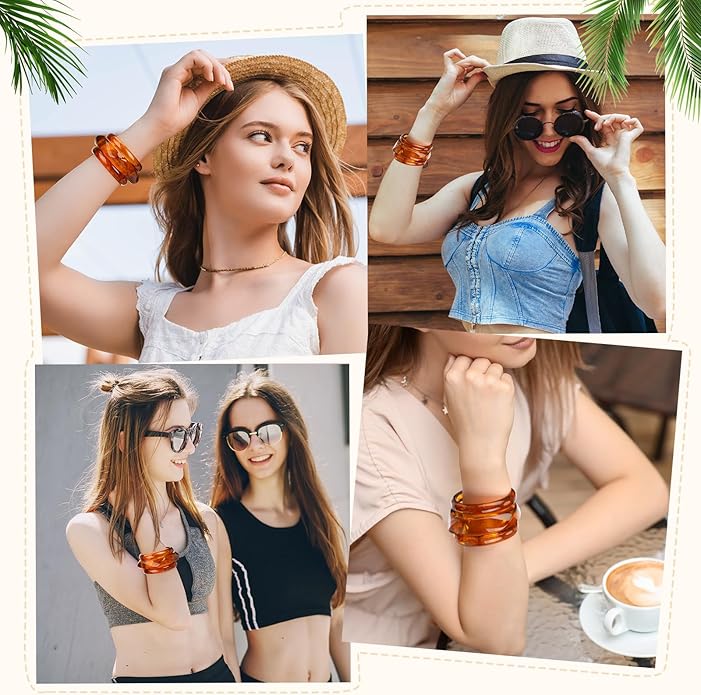 Tondiamo 3 Pcs Acrylic Resin Bracelets Chunky Bracelet for Women Irregular Geometric Wide Resin Bangle Thick Acetate Jewelry