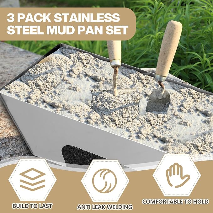3 Pack 12 Inch Stainless Steel Mud Pan Drywall Tape Mud Tray - Image 3