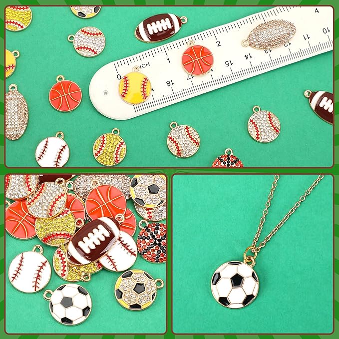 MARFOREVER Sports Charms, 40 Pcs/20 Pairs Enamel Sport Charms for Jewelry Making, Basketball Baseball Football Soccer Softball Ball Game Charm Pendants for Bracelet Necklace Earrings Making