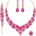 CSY 4 Pcs/Set Austrian Crystal Necklace Earrings Bracelet Ring Bridal Jewelry Sets for Brides Wedding Party Costume Accessories Gifts for Women