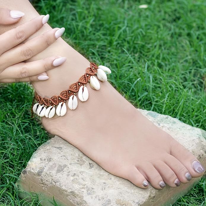 AYANA Cowrie Shell Handmade Macrame Anklet for Women | Adjustable Bohemian Beach Jewelry | Eco-Friendly, Handcrafted Macramé with Ethically Sourced Cowry Shells | Women's Ethnic Anklet
