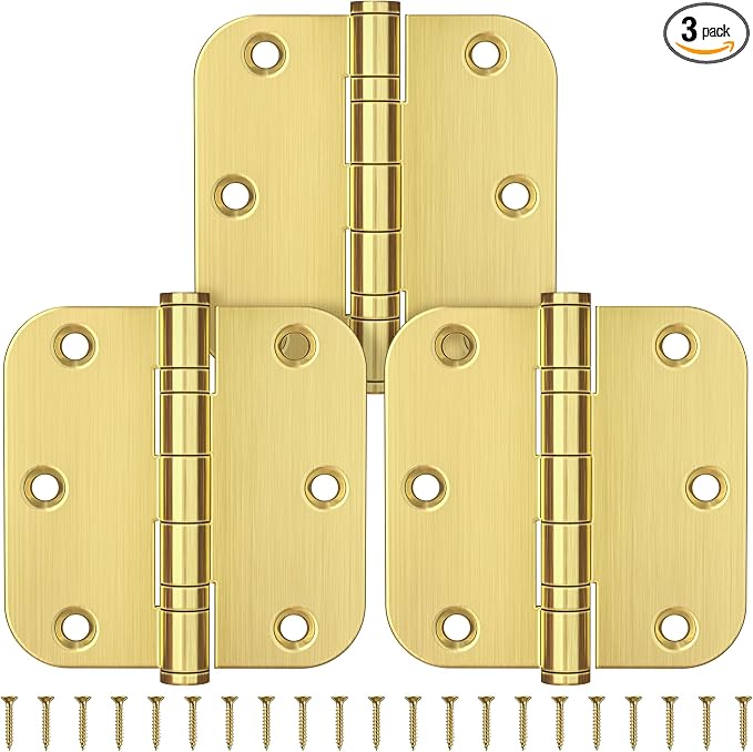 KOLET Ball Bearing Door Hinges, 3.5 Inches, 5/8" Radius Brushed Gold, 3 Pack | by KOLET