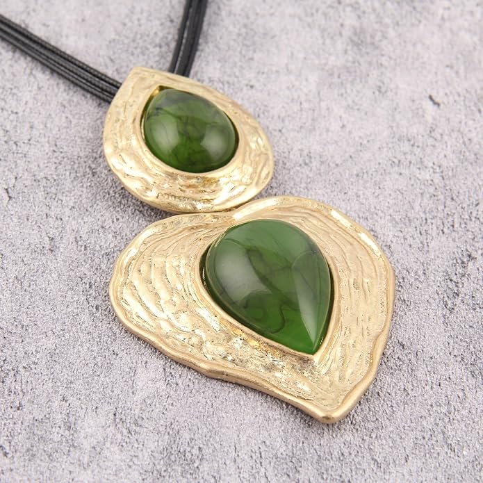 GelConnie Leather Necklace for Women Large Pendant Long Brown Necklace Circle Leather Choker Vintage Sweater Necklace Gold Chunky Boho Necklaces for Women