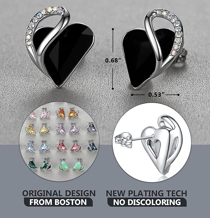 Leafael Infinity love Heart Birthstone Stud Earrings for Women, Valentine's Day Gifts for Mom, Wife, and Her, Silver Plated Birthday Jewelry