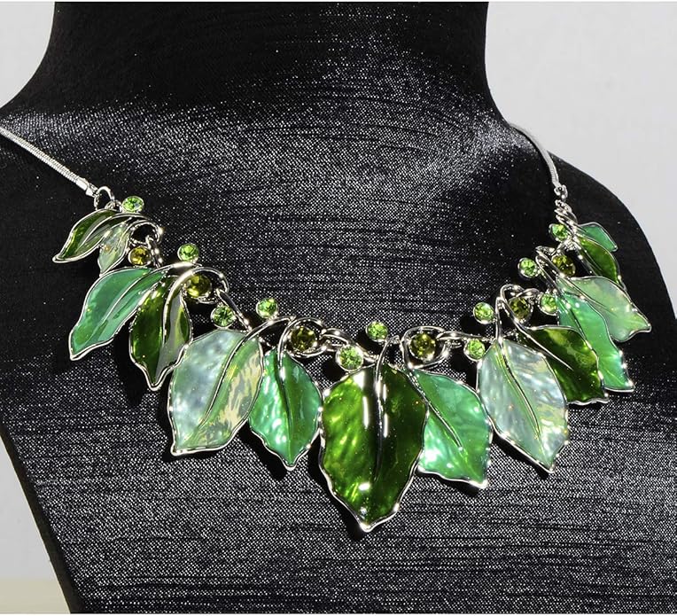 AMYJANE Vintage Statement Jewelry Set - Spring Leaf Flower Floral Plant Necklace Earring Set Crystal Rhinestone Fashion Costume Jewelry for Women Prom Party Unique Gift