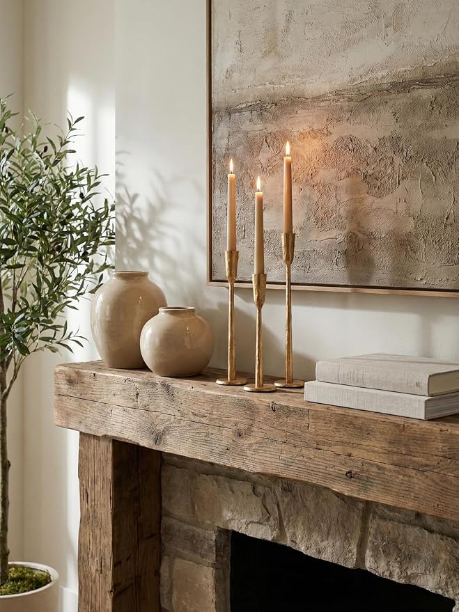 Gold Iron Taper Candle Holder Set of 3, Heavy Wrought Iron Candlestick Holders - Image 4