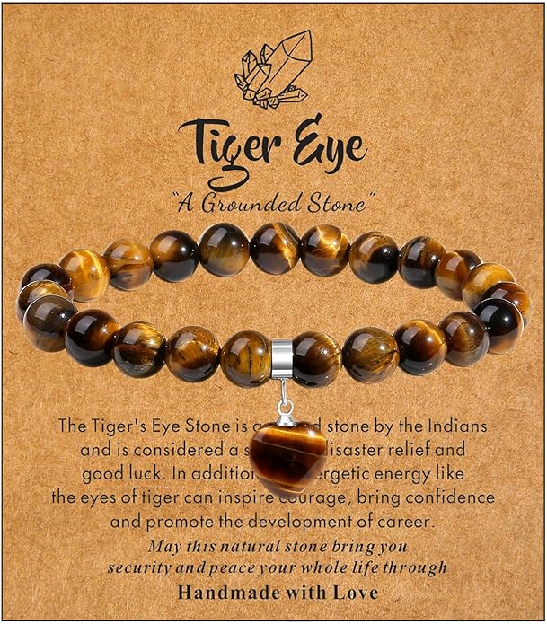 MAIBAOTA Healing Crystal Bracelet for Women, 8 mm Natural Gemstone Beaded Bracelet, Love Heart Bracelet Jewelry Gifts for Birthday Mothers Day Valentine's Day Anniversary