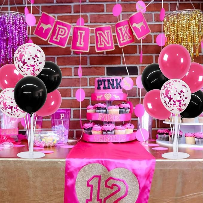 TONIFUL 4 Set Black Hot Pink Balloon Stand Balloon Centerpieces - Image 5