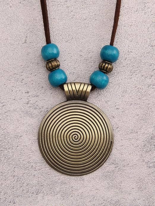 GelConnie Boho Necklaces for Women Vintage Silver Circles Long Pendant Necklace Cowgirl Sweater Necklace Adjustable Leather Choker Necklace for Women