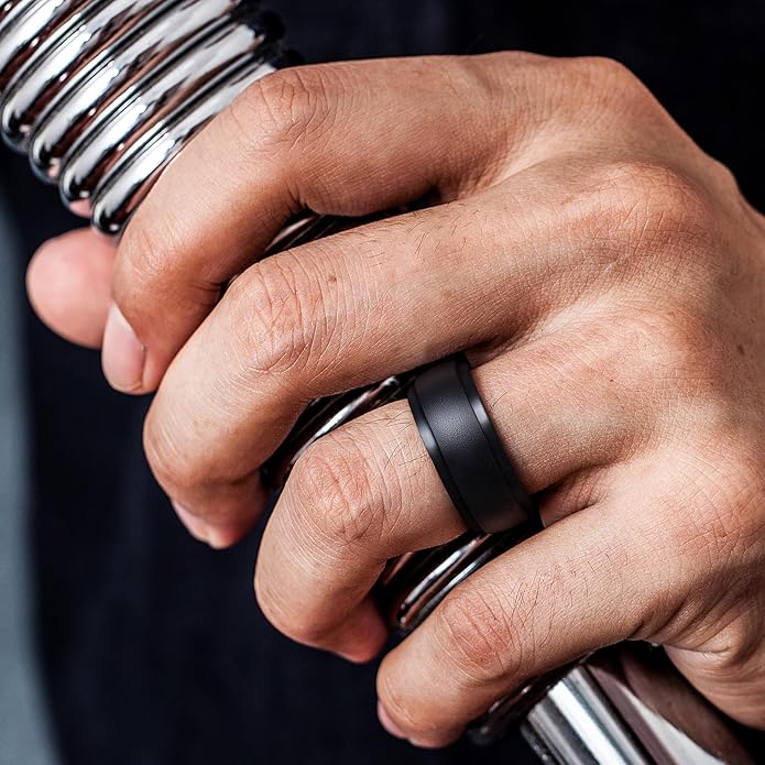ThunderFit Silicone Rings for Men - 7 Rings / 4 Rings / 1 Ring Step Edge Rubber Wedding Bands 10mm Wide - 2.5mm Thick