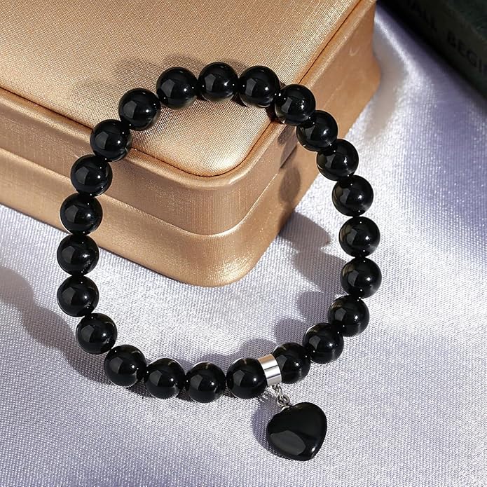 MAIBAOTA Healing Crystal Bracelet for Women, 8 mm Natural Gemstone Beaded Bracelet, Love Heart Bracelet Jewelry Gifts for Birthday Mothers Day Valentine's Day Anniversary