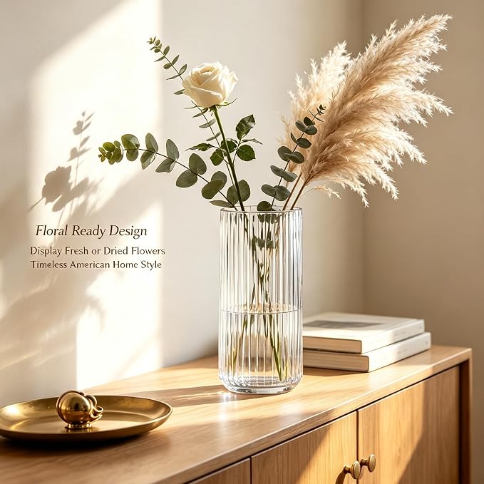 Clear Glass Flower Vase for Pampas Grass, 10 inch Medium Decorative Centerpiece - Image 5