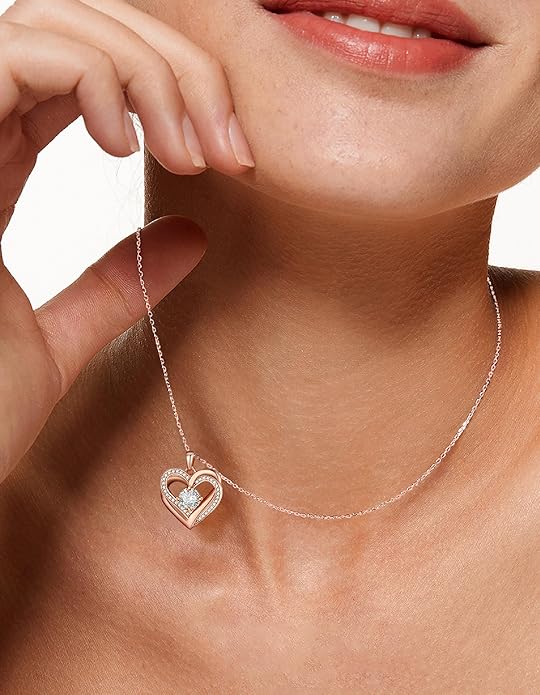 MomentWish Heart Necklace for Women Moissanite, Simulated Diamond, 925 Sterling Silver