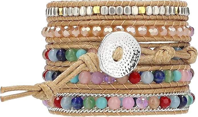 Bracelet for Women – Handmade Vegan Boho Natural Stone Layered Bracelet, Thailand Bohemian Stackable Beaded Wrap Bracelets, Summer Hippie Bracelet Stack, Fashion Jewelry Gifts