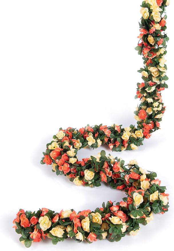 8Pcs x 8.2FT Artificial Flower Garland Rose Vine Decor, Champagne Flower | - Image 9