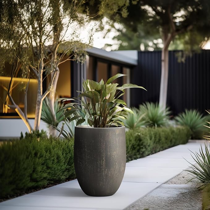 Kante Large Round Bullet Vintage BRN Concrete Planter 21.7" Tall, Outdoor | - Image 4