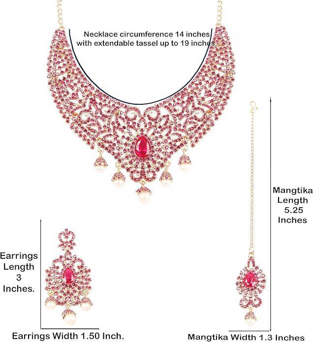 Touchstone Indian jewelry sets for women tikka wedding necklace costume guest statement bollywood rhinestones crystal faux pearls gold big royal neck piece set bridal fashion accessories