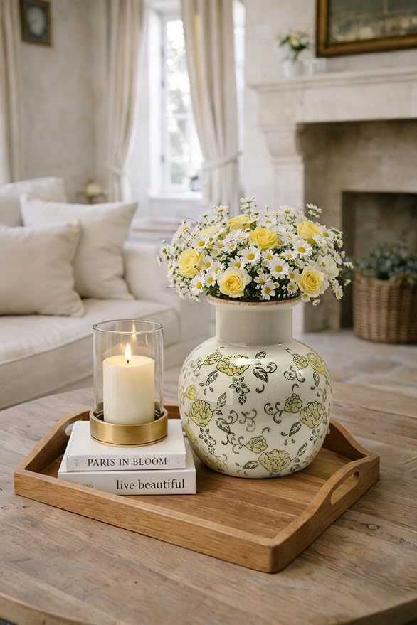 SIDUCAL Ceramic Vintage Vase, 5.91 Inch Retro Ice Cracked Chinoiserie Floral - Image 5