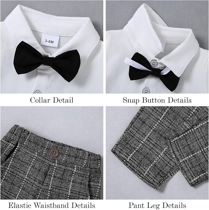 DISAUR Baby Boy Clothes Toddler Boy Outfits 4PCS Gentleman Dress Romper/Vest/Pants/Bow Tie Cotton Suit Sets