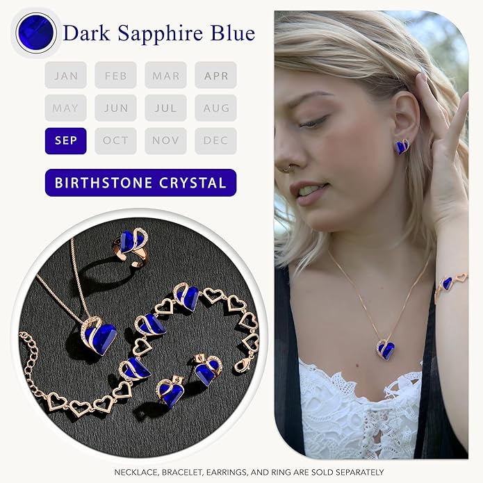 Leafael Rose Gold Plated Necklace for Women: Heart Shaped Birthstone/Healing Crystals Center, Dazzling Cubic Zirconia, Hypoallergenic Chain (18"+2"), Jewelry Gifts for Anniversaries and Birthdays