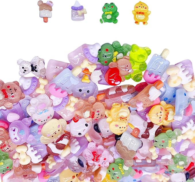 60 Pcs Mini Flatback Resin Slime Charms Bulk for Nail Art Crafts, Flatback 3D Mixed for DIY Scrapbooking Crafting (Multicolored)