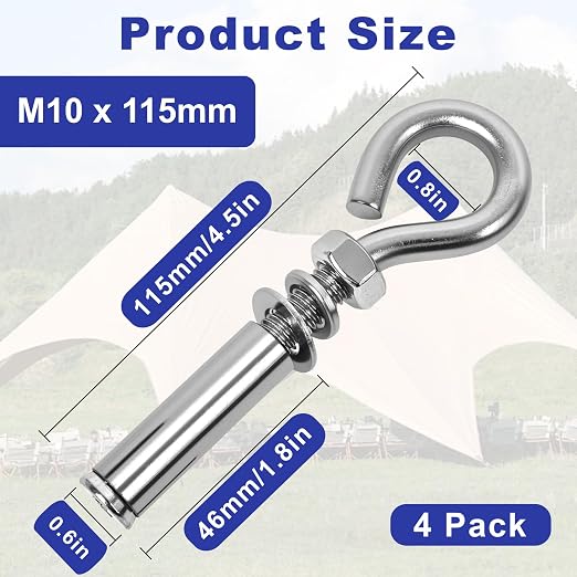 4 Pack 3/8" X 4-1/2" Expansion Eye Bolt, Concrete Eyebolt Anchors, Heavy Duty - Image 2