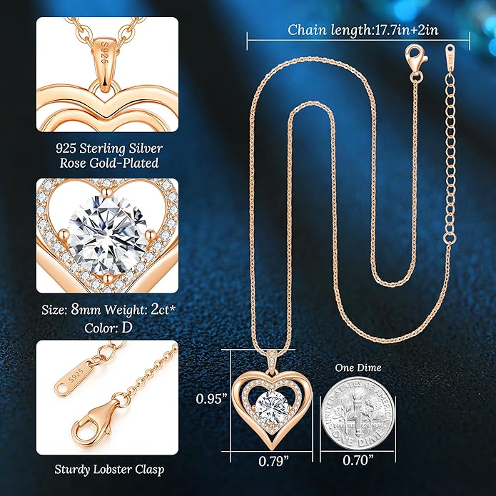 Valentine's Day Gift Moissanite Heart Pendant Necklaces for Women, 925 Sterling Silver Necklace Engraved with 'I LOVE YOU', Ideal Anniversary Birthday Jewelry Gifts for Mom Wife Girlfriend Daughter Her