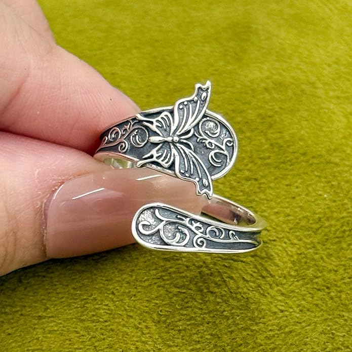 Adjustable Rings 925 Sterling Silver Jewelry Witch Hat Fox Dolphin Butterfly Dragonfly Spoon Ring Gifts for Women Men Lover Anniversary Birthday Graduation Christmas Valentine's Day Mother's Day