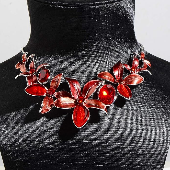 AMYJANE Vintage Statement Jewelry Set - Spring Leaf Flower Floral Plant Necklace Earring Set Crystal Rhinestone Fashion Costume Jewelry for Women Prom Party Unique Gift