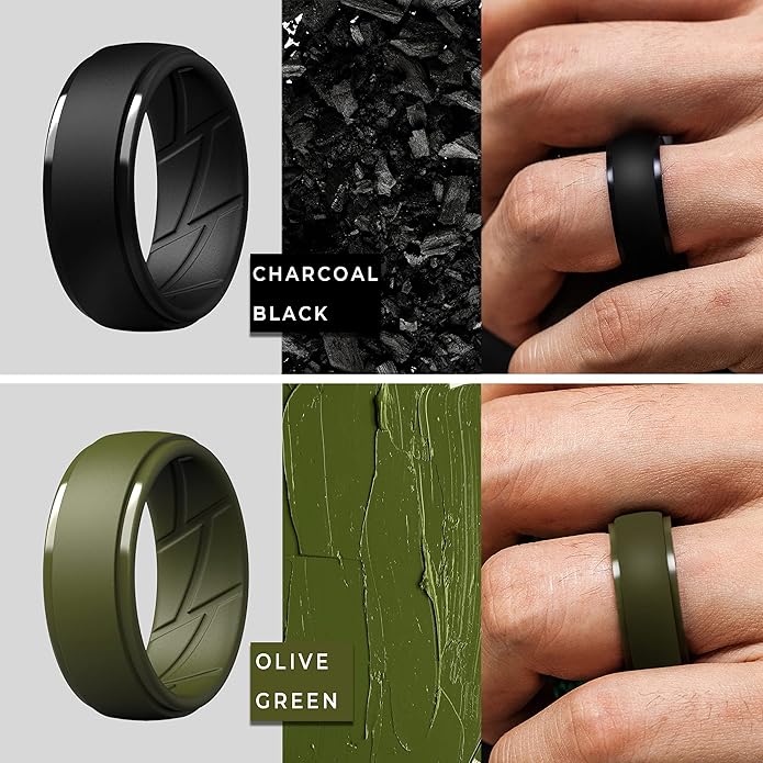 ThunderFit Men's Silicone Rings 10mm Wide 2.5mm Thick Rubber Bands, Breathable, Variety Multipack 1-10