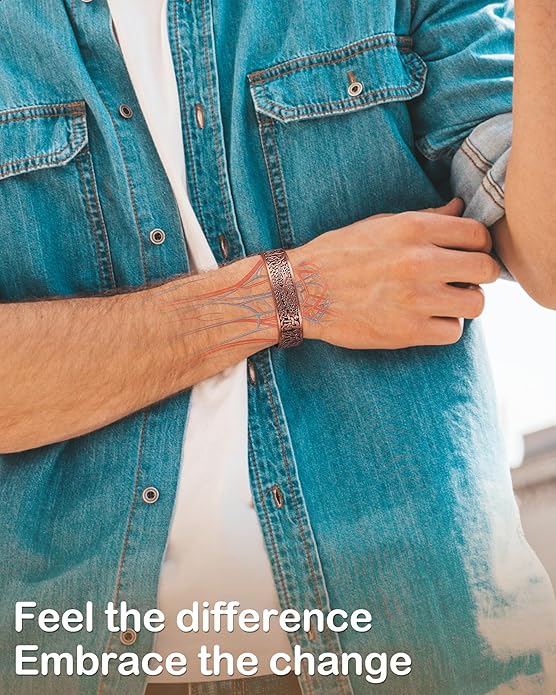 Feraco Copper Bracelet for Men, 5X Ultra Strength Magnetic Cuff Bangle with 5000 Gauss Neodymium Magnets, 99.99% Pure Copper Jewelry Gift, Adjustable