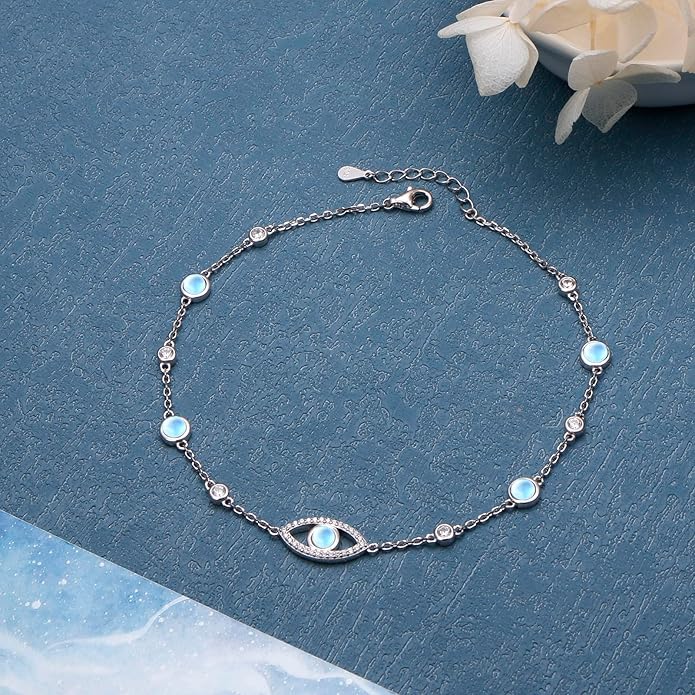 S925 Sterling Silver Ankle Bracelets Anchor/infinity/Starfish Anklet for Women Blue Opal Moonstone Anklet Foot Chain Beach Anklets Jewelry