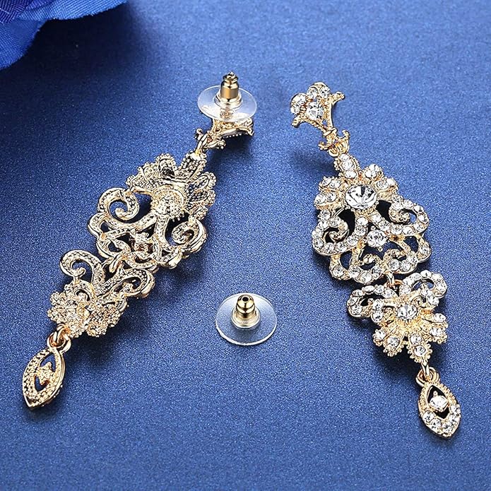 mecresh Gold/Silver Rhinestone Chandelier Wedding Bridal Dangle Earrings