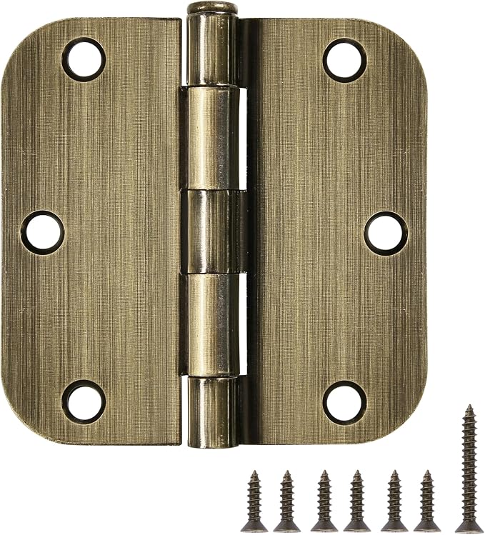 TDCHINGES Rounded Door Hinges 3.5" X 3 1/2 Inch Antique Brass 5/8" 12 Pack | by TDCHINGES