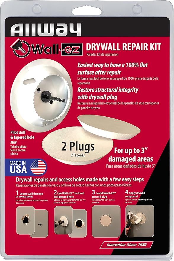 ALLWAY WEK2 Wall-EZ Drywall Repair Kit | Tapered Hole Saw and 2 Drywall Plugs - Image 9