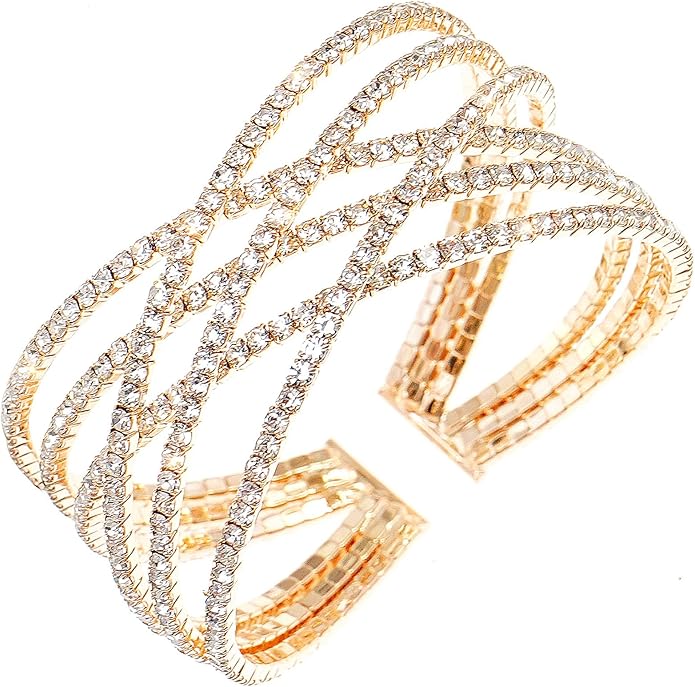 Rhinestone Bracelet for Women MultiLayer Crystal Cuff Bracelet Strand Layered Bracelet
