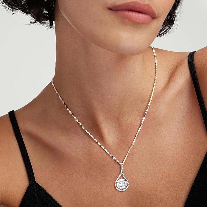 Moissanite Necklace Gift for Women, 925 Sterling Silver 18K White/Yellow Gold Plated 0.5-6.0CT Moissanite Pendant for Her, Anniversary Day, Birthday, Wedding - to My Wife, Mom