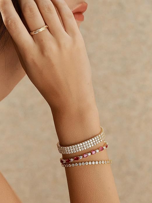FANCIME 14K Gold Plated Birthstone Bracelets 4mm Sterling Silver Tennis Bracelets Gold Bracelets Birthday Jewelry Gifts for Women 7"