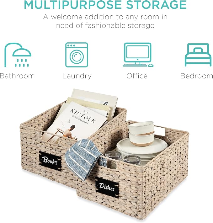 Best Choice Products Pantry Baskets Set of 2 16x12in Water Hyacinth Storage - Image 6