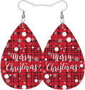Merry Christmas Leather Teardrop Hook Earrings