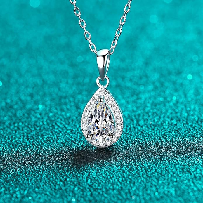 14K Gold 1 Carat Diamond Necklace &Drop Earrings Set, Pear Shape Design Two-Piece Jewelry Set,Perfect for Romantic Gifts