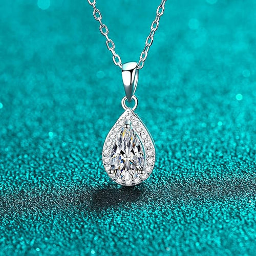 14K Gold 1 Carat Diamond Necklace &Drop Earrings Set, Pear Shape Design Two-Piece Jewelry Set,Perfect for Romantic Gifts