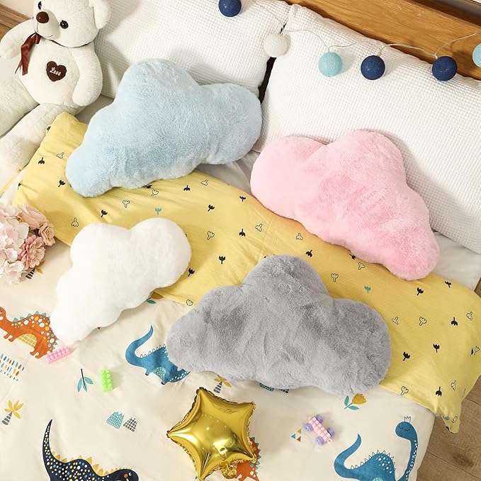 YRXRUS Cloud Pillows, Blue Cloud Shaped Pillow, Decorative Throw Pillow Gifts, Cute Plush Room Decor, Fluffy Faux Rabbit Fur 9.5"x16" Pillows for Living Bedroom Kids Room